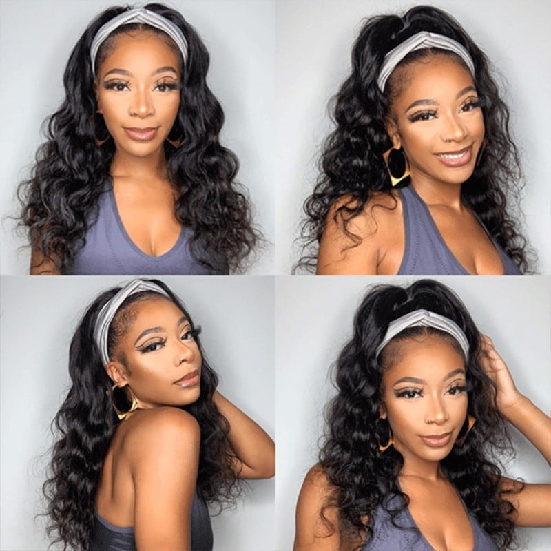 Body Wave Headband Wigs Glueless Brazilian Human Hair Wigs With Headbands None Lace Wigs