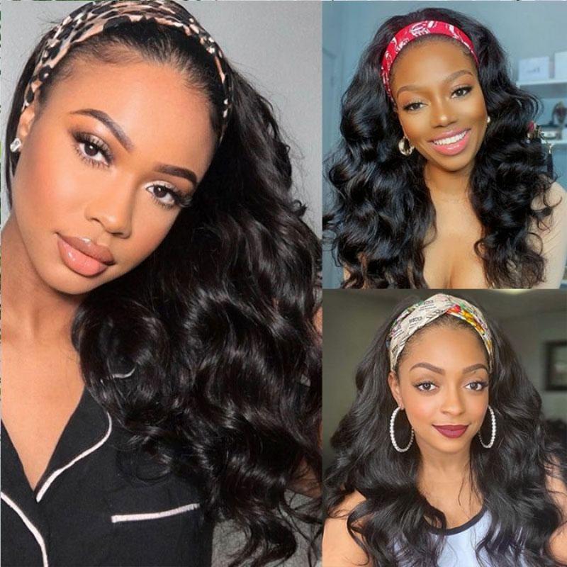 Body Wave Headband Wigs Glueless Brazilian Human Hair Wigs With Headbands None Lace Wigs