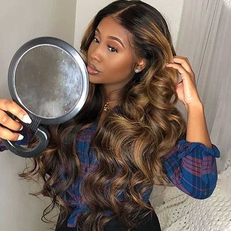 Brown Highlight Brazilian Body Wave Lace Front Human Hair Wigs For Black Women Pre plucked