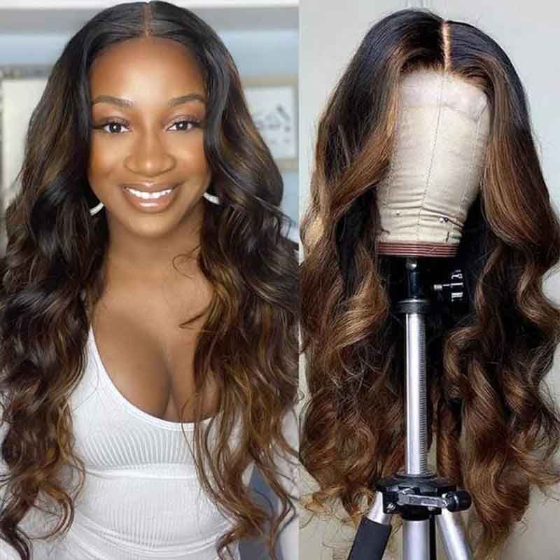 Brown Highlight Brazilian Body Wave Lace Front Human Hair Wigs For Black Women Pre plucked