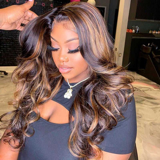 Brown Highlight Brazilian Body Wave Lace Front Human Hair Wigs For Black Women Pre plucked