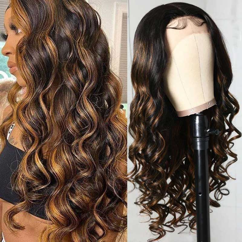 Brown Highlight Brazilian Body Wave Lace Front Human Hair Wigs For Black Women Pre plucked