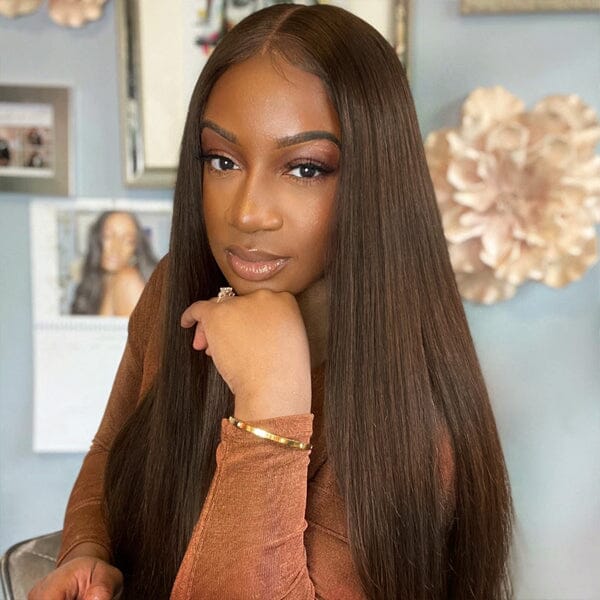 13x4 Lace Frontal Straight Wigs #4 Chocolate Brown Color 4x4 Closure Wig