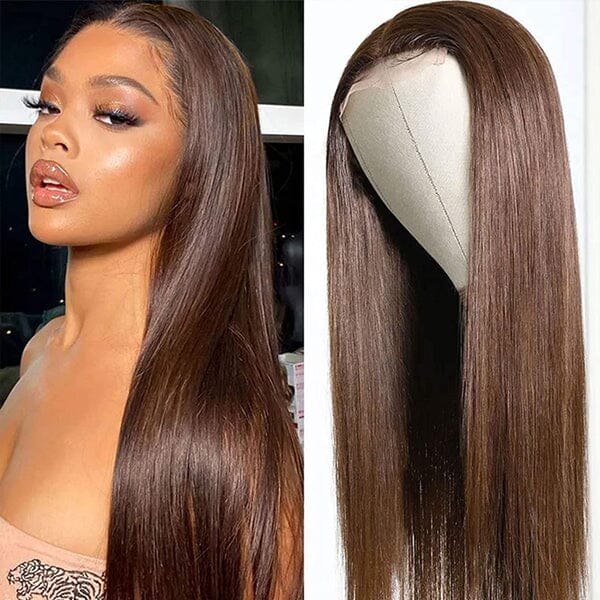 13x4 Lace Frontal Straight Wigs #4 Chocolate Brown Color 4x4 Closure Wig