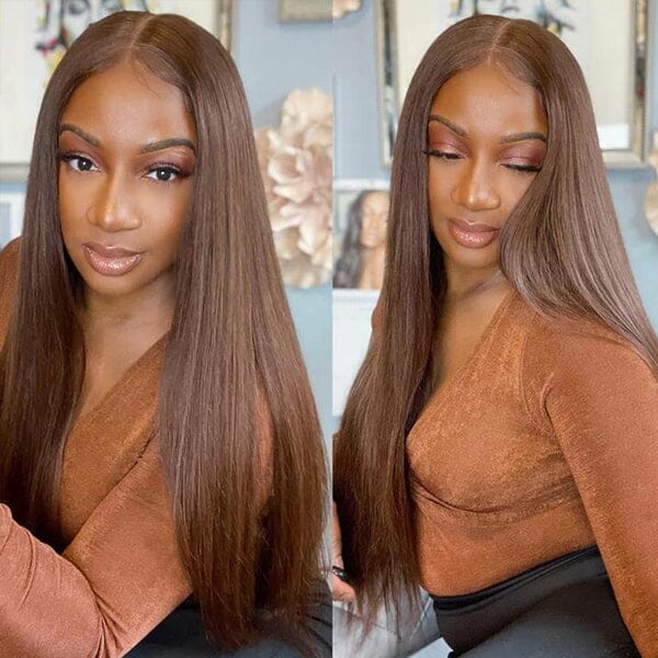 13x4 Lace Frontal Straight Wigs #4 Chocolate Brown Color 4x4 Closure Wig