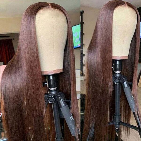 13x4 Lace Frontal Straight Wigs #4 Chocolate Brown Color 4x4 Closure Wig