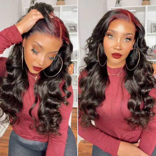 Ulike 99j Red Color Sparkle Roots On Black Hair 13x4 Lace Front Wig