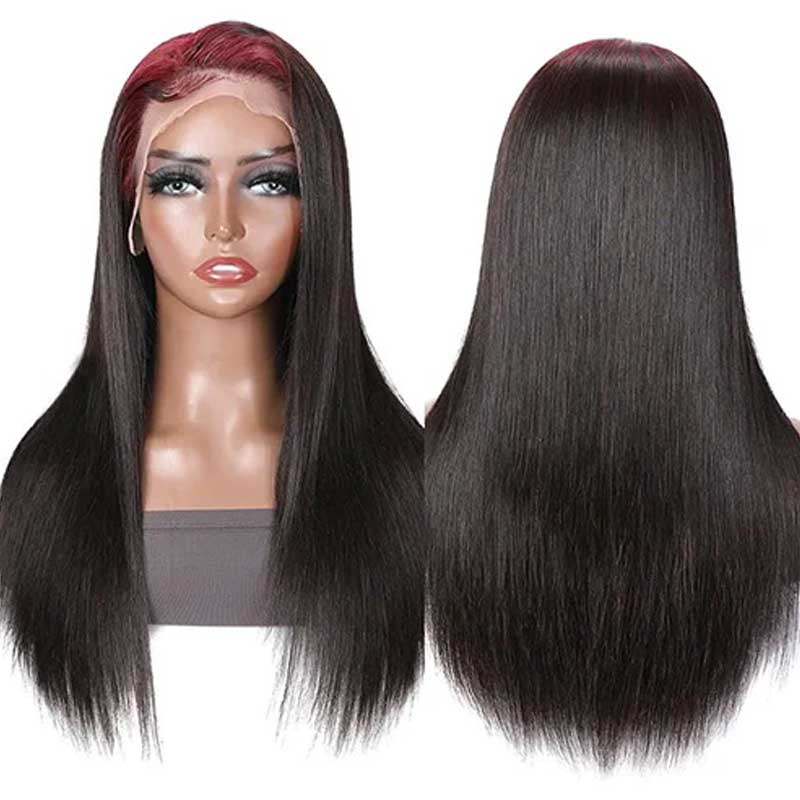 Ulike 99j Red Color Sparkle Roots On Black Hair 13x4 Lace Front Wig