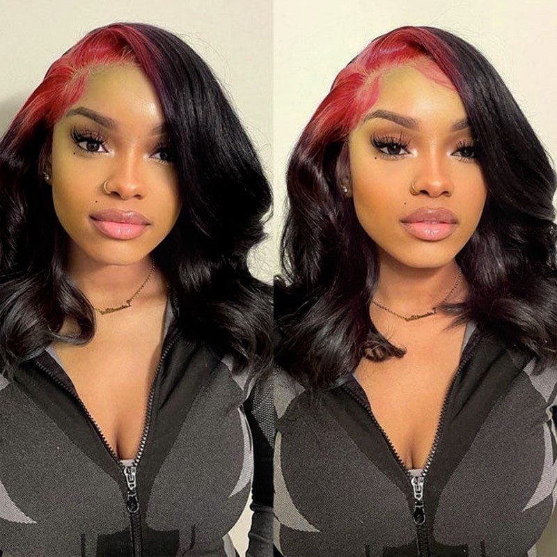 Ulike 99j Red Color Sparkle Roots On Black Hair 13x4 Lace Front Wig