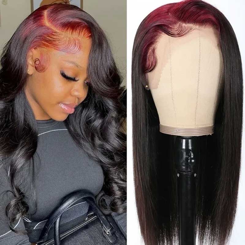 Ulike 99j Red Color Sparkle Roots On Black Hair 13x4 Lace Front Wig