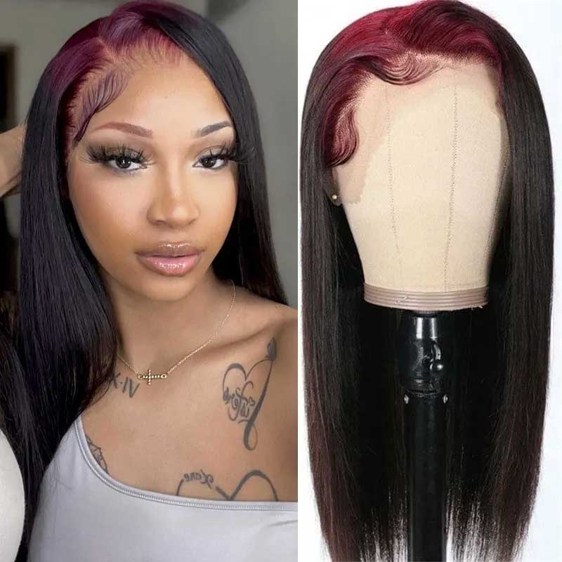 Ulike 99j Red Color Sparkle Roots On Black Hair 13x4 Lace Front Wig
