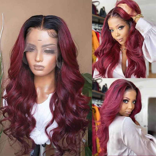 Burgundy Lace Front Wigs Human Hair 1b99J Body Wave Wig Pre-Plucked Virgin Hair