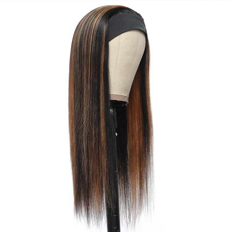 Color 4/30 Highlight Straight Headband Wig Human Hair Wigs For Black Women Brazilian Virgin Hair Glueless Scarf Wig