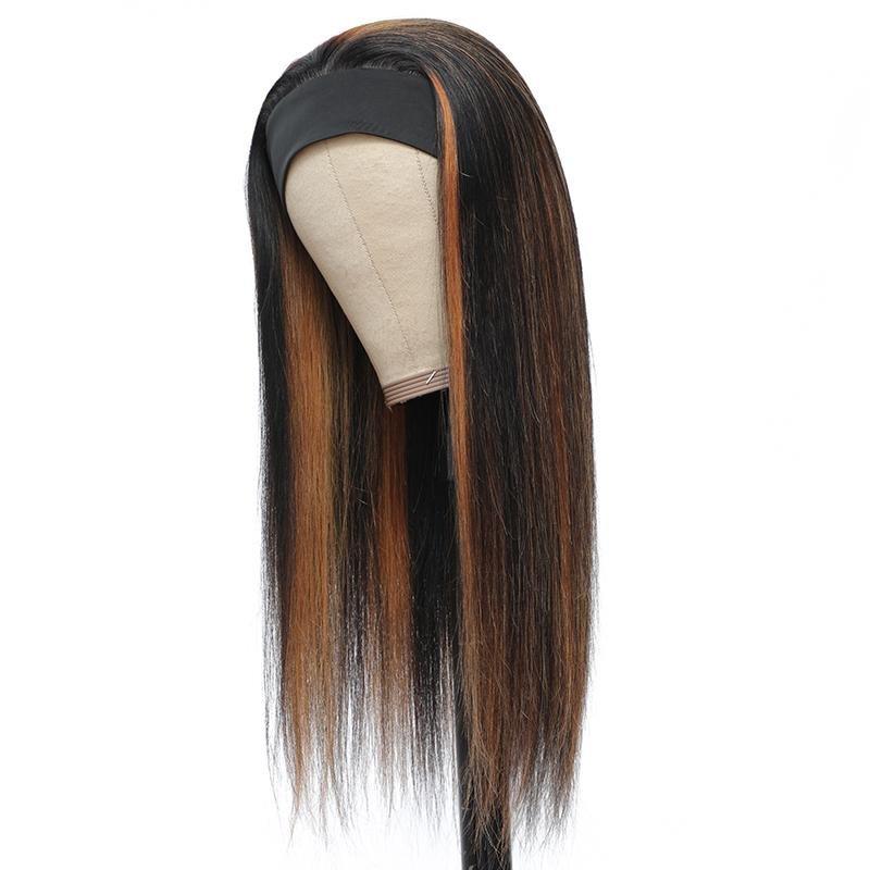 Color 4/30 Highlight Straight Headband Wig Human Hair Wigs For Black Women Brazilian Virgin Hair Glueless Scarf Wig