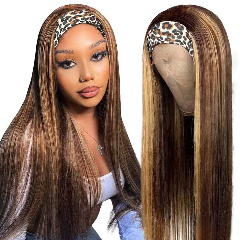 Color 4/30 Highlight Straight Headband Wig Human Hair Wigs For Black Women Brazilian Virgin Hair Glueless Scarf Wig