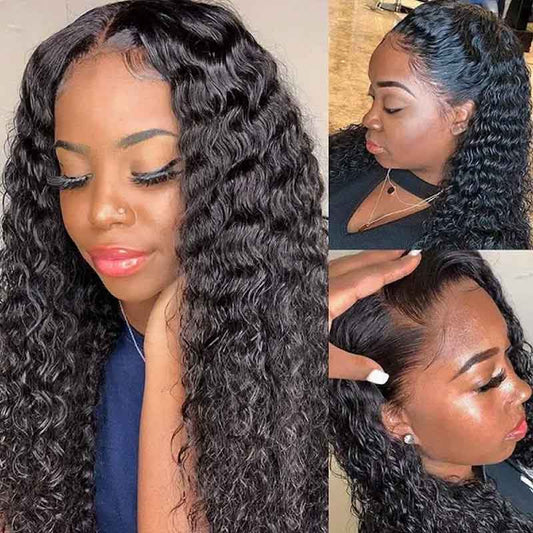 Deep Wave 13x6 Transparent Lace Front Wigs Deep Part Pre Plucked Human Hair Lace Wig