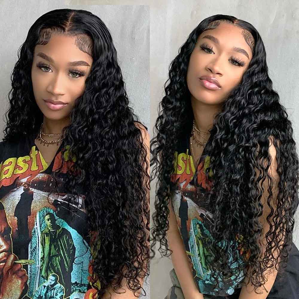 Full Lace Deep Wave Virgin Human Hair Transparent Lace Wigs With Pre Plucked 180% Density