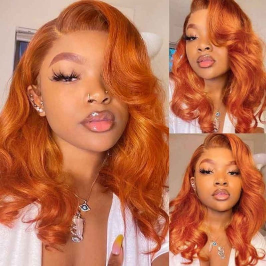 Ginger Orange Color Lace Front Wig Body Wave Human Hair Wigs Pre Plucked Natural Hairline