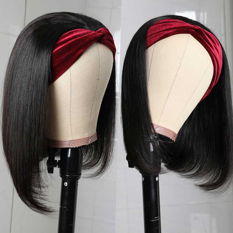 Glueless Bob Headband Wigs For Women Straight Bob Wigs With Headband Natural Black