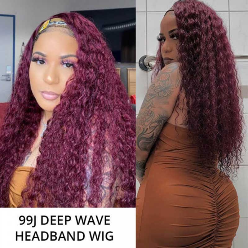 Glueless Headband Wigs Deep Wave Human Hair Wigs For Beginners 180% Density Wigs