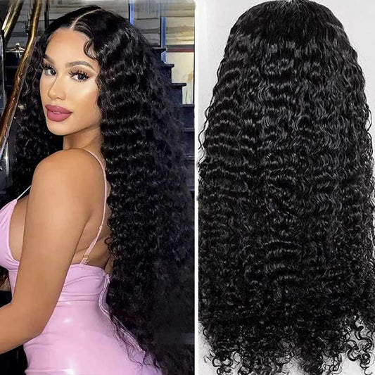 HD Swiss Lace Front Human Hair Wigs Deep Wave Wig With Natural Hairline