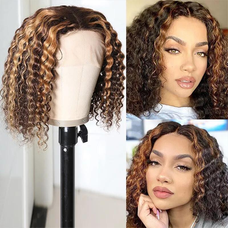 Highlight Bob Wig Curly Lace Front Human Hair Wigs Short Bob Ombre Human Hair Wig 4x4 Closure Brazilian Remy Lace Wig