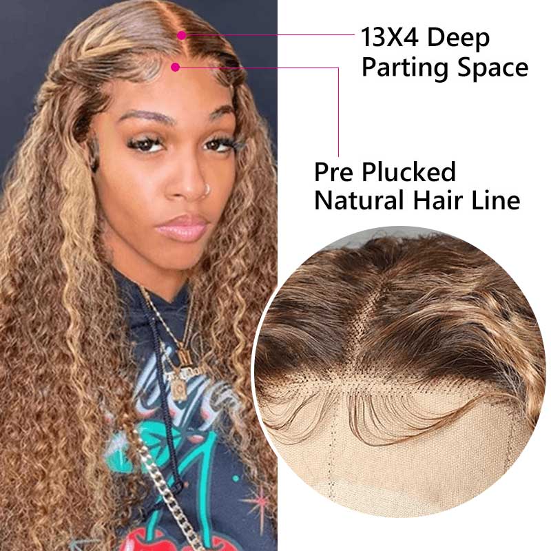 Honey Blond Highlight Piano Color 13*4 Lace Front Wigs Jerry Curly  Wigs With Baby Hair