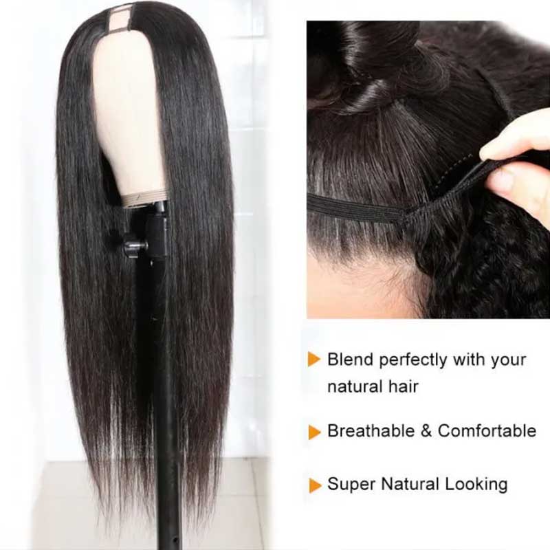 Long Straight Hair U Part Wig Glueless Human Hair Wigs Natural Color