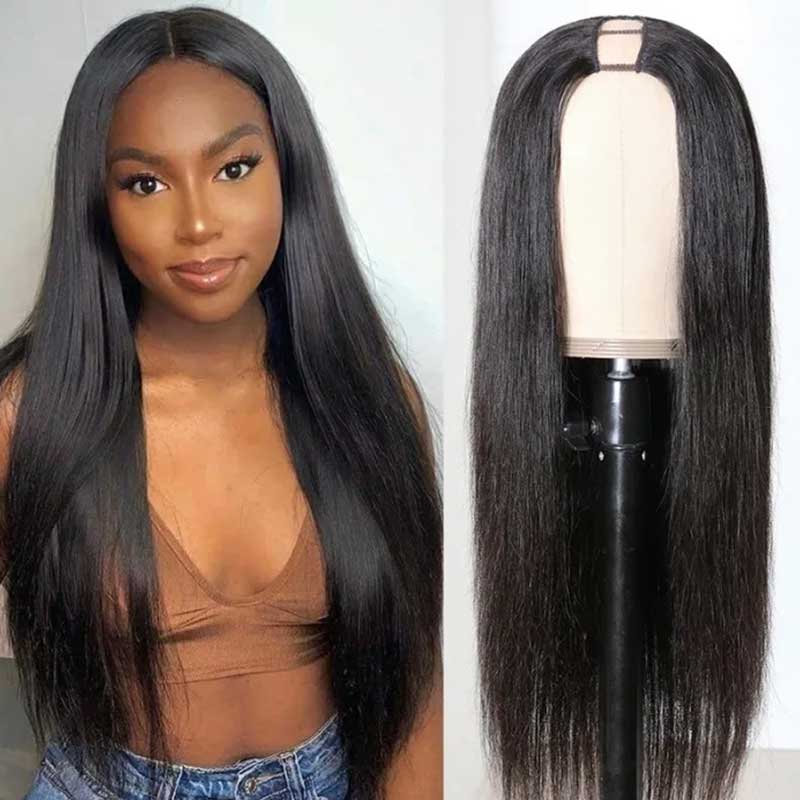 Long Straight Hair U Part Wig Glueless Human Hair Wigs Natural Color