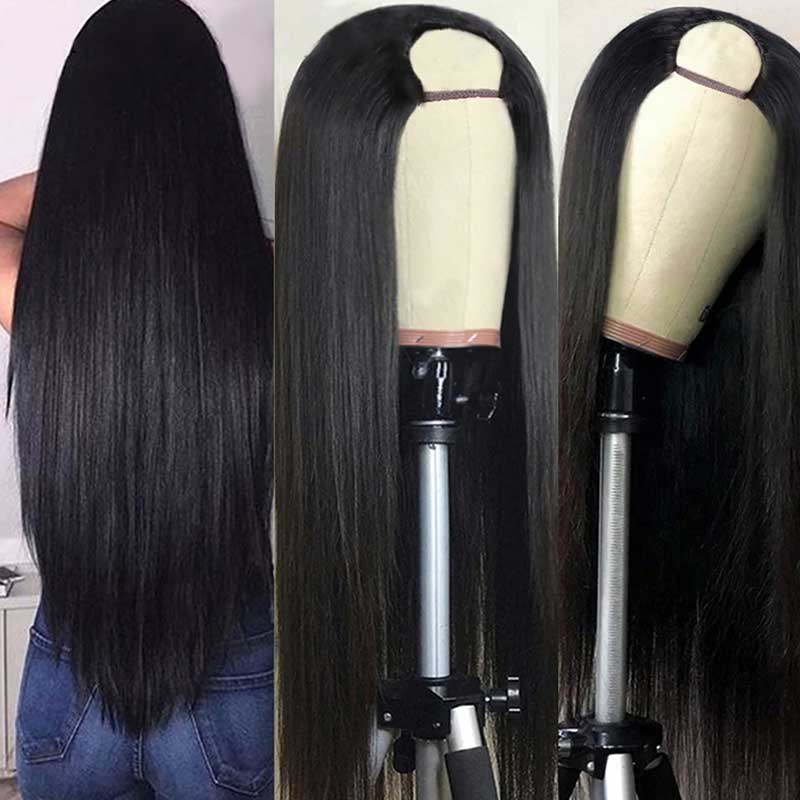 Long Straight Hair U Part Wig Glueless Human Hair Wigs Natural Color