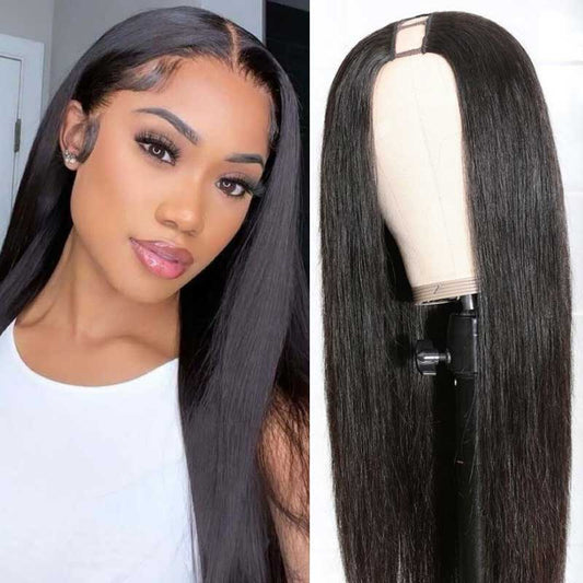 Long Straight Hair U Part Wig Glueless Human Hair Wigs Natural Color