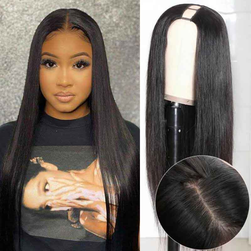 Long Straight Hair U Part Wig Glueless Human Hair Wigs Natural Color