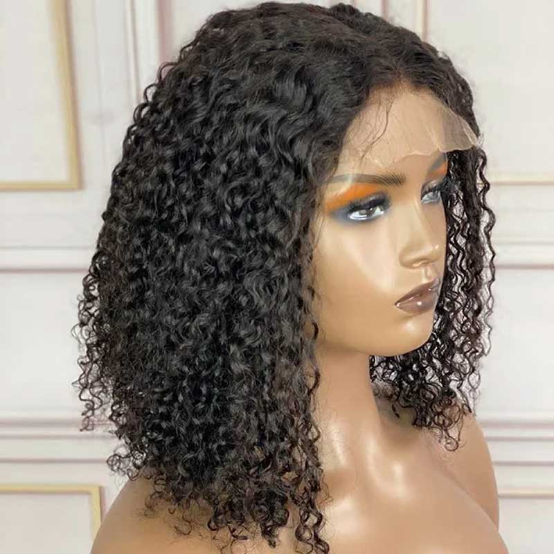 Natural Looking Kinky Curly Glueless Lace Closure BOB Wig Easy To Wear With Elastic Band