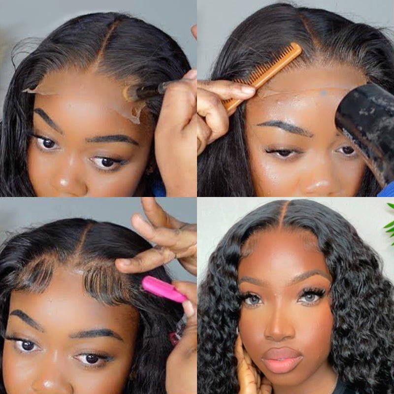 Natural Looking Kinky Curly Glueless Lace Closure BOB Wig Easy To Wear With Elastic Band