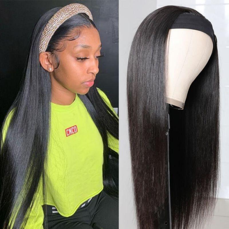 No Glue No Sew In Headband Wigs Straight Scarf Wigs Human Hair Wigs 10-28 Inch