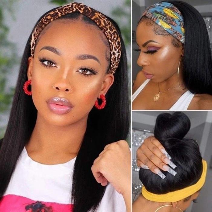 No Glue No Sew In Headband Wigs Straight Scarf Wigs Human Hair Wigs 10-28 Inch