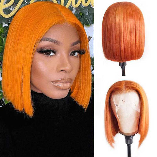 Orange Short Bob Wigs Human Hair Pre Plucked With Baby Hair Straight Brazilian Real Hair Color Bob Wigs For Black Women