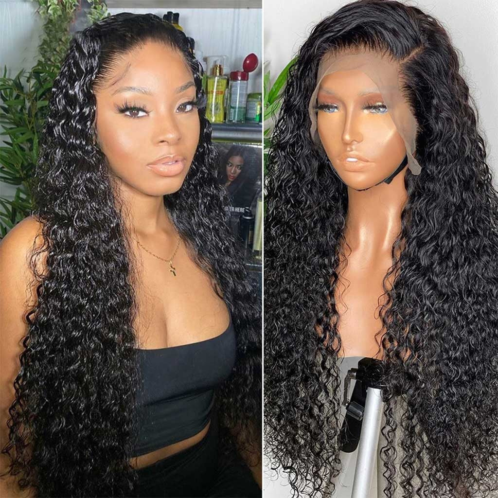 13x4 Transparent Lace Frontal Water Wave Wigs Virgin Human Hair