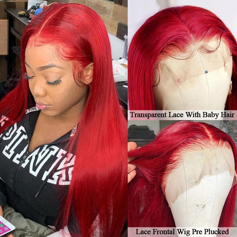 Redwine Color 4x4 13x4 Straight Lace Frontal Wigs