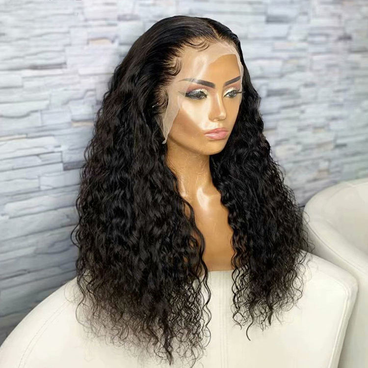 13x4 Transparent Lace Frontal Water Wave Wigs Virgin Human Hair