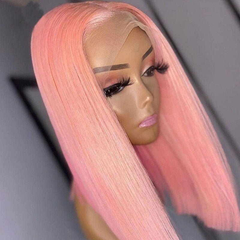 Pink Bob Lace Wigs Pre-plucked Natural Straight Human Hair Wig For Black Women