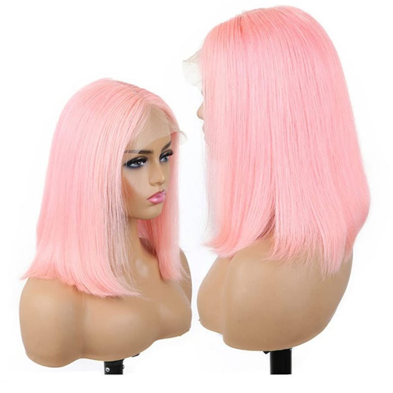 Pink Bob Lace Wigs Pre-plucked Natural Straight Human Hair Wig For Black Women