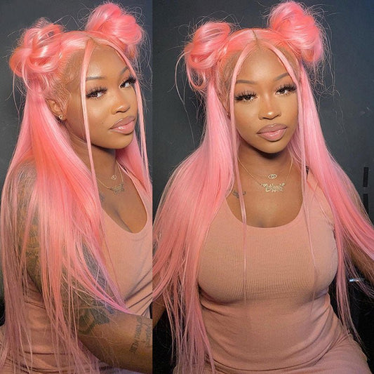 Ash Pink 13x4 Lace Front Wig Straight Virgin Human Hair Wigs Pre Plucked Ready To Wear