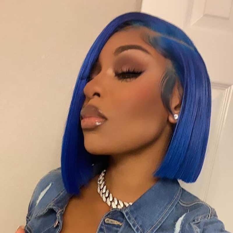 Short Bob Wig Blue Wigs Human Hair Pre Plucked With Baby Hair Straight Brazilian Real Hair Color Bob Wigs For Black Women