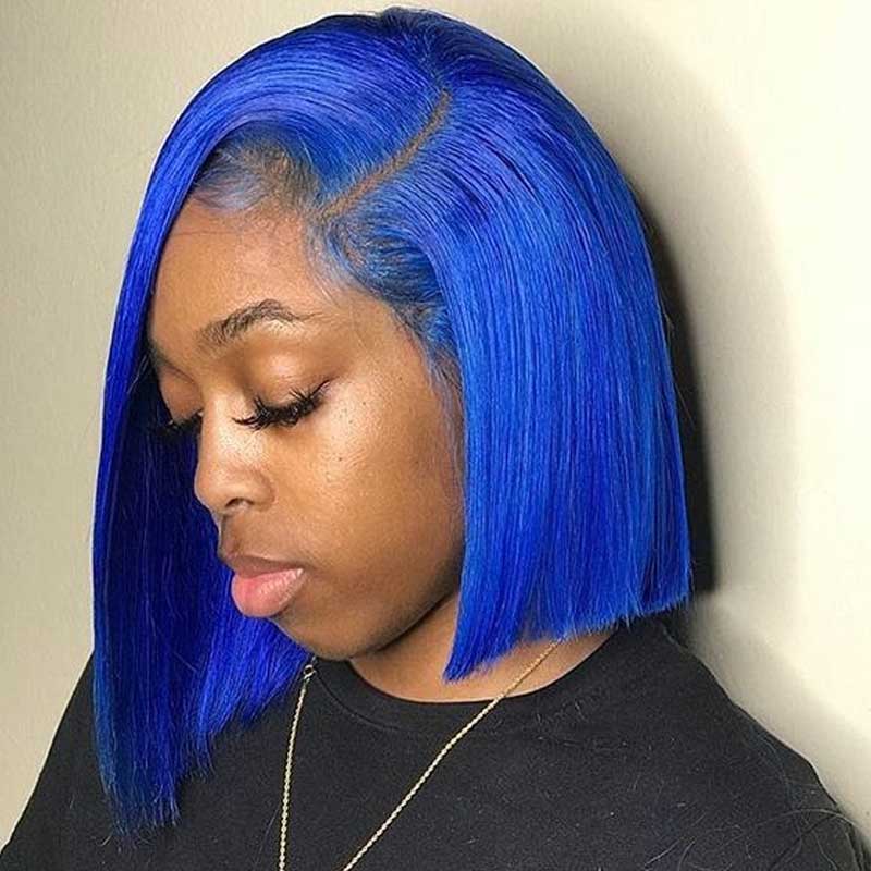 Short Bob Wig Blue Wigs Human Hair Pre Plucked With Baby Hair Straight Brazilian Real Hair Color Bob Wigs For Black Women