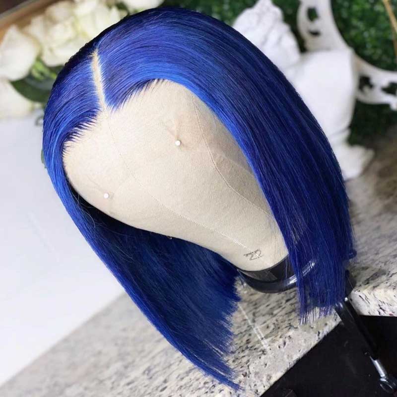 Short Bob Wig Blue Wigs Human Hair Pre Plucked With Baby Hair Straight Brazilian Real Hair Color Bob Wigs For Black Women