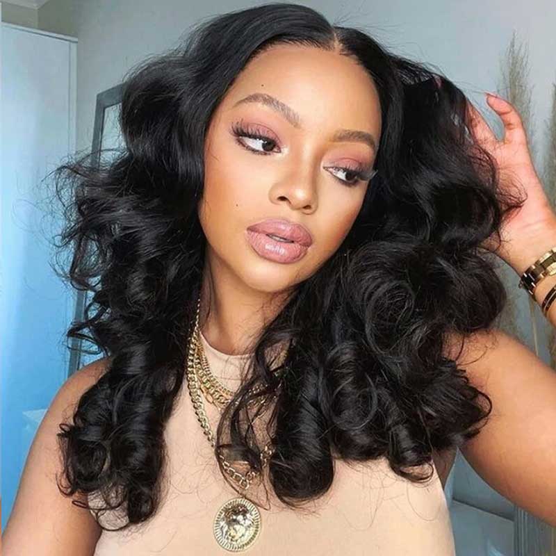 Short Wavy Bob Lace Wig Wand Curls Human Hair Lace Front Wig