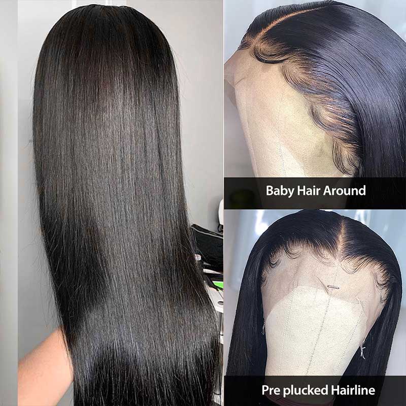 Soft Straight Human Hair 13x4 Full Frontal Wigs Pre Plucked Easy To Wear