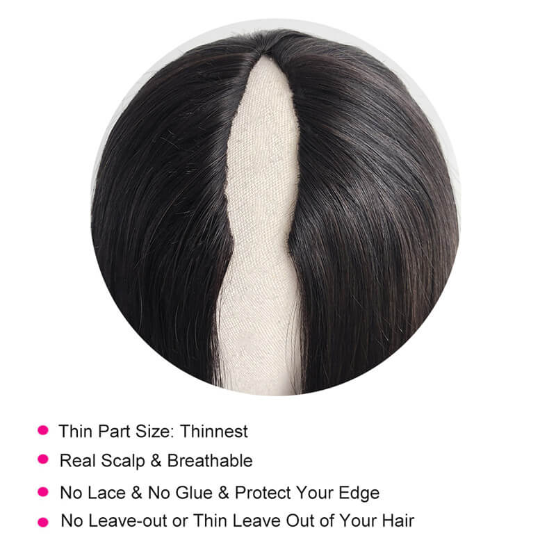 Ulike Beginner Friendly Straight V Part Wig No Glue No Sew No Gel Human Hair Wig 180 Density Thin Part Wig