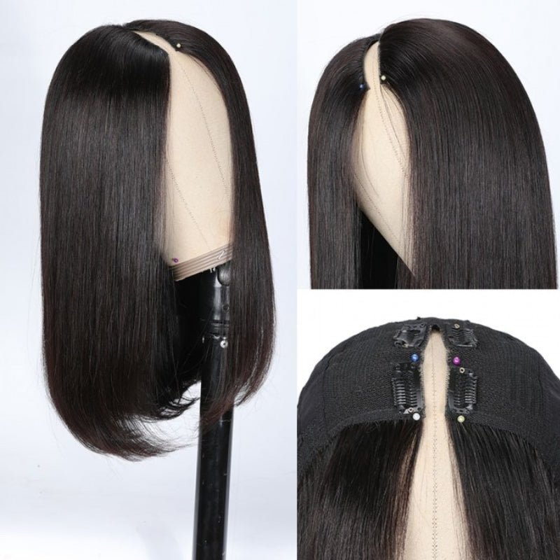 Thin V Part Wig Straight Bob Human Hair Wigs Without Leave Out